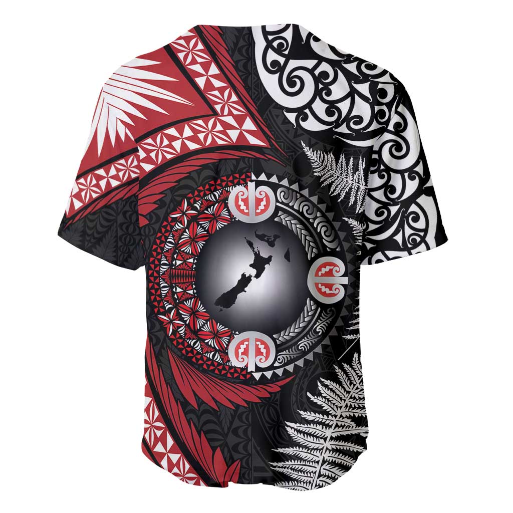Tonga and New Zealand Together Baseball Jersey Ngatu Art Tribal Maori Tattoo and Silver Fern
