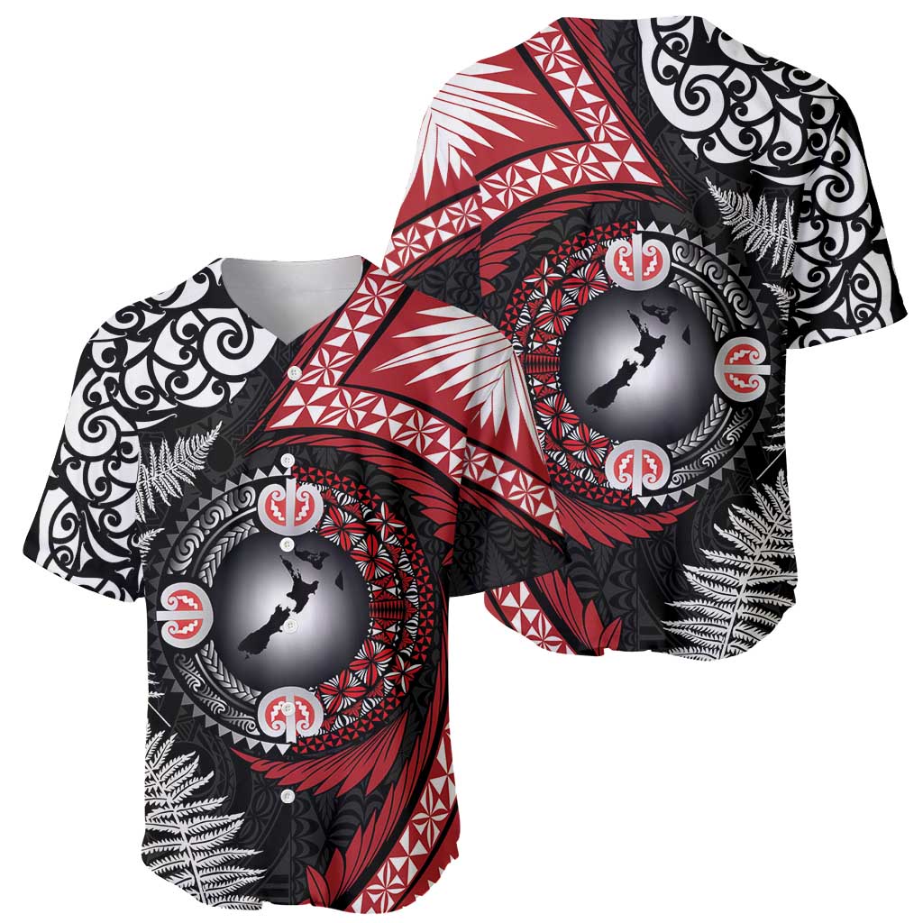 Tonga and New Zealand Together Baseball Jersey Ngatu Art Tribal Maori Tattoo and Silver Fern
