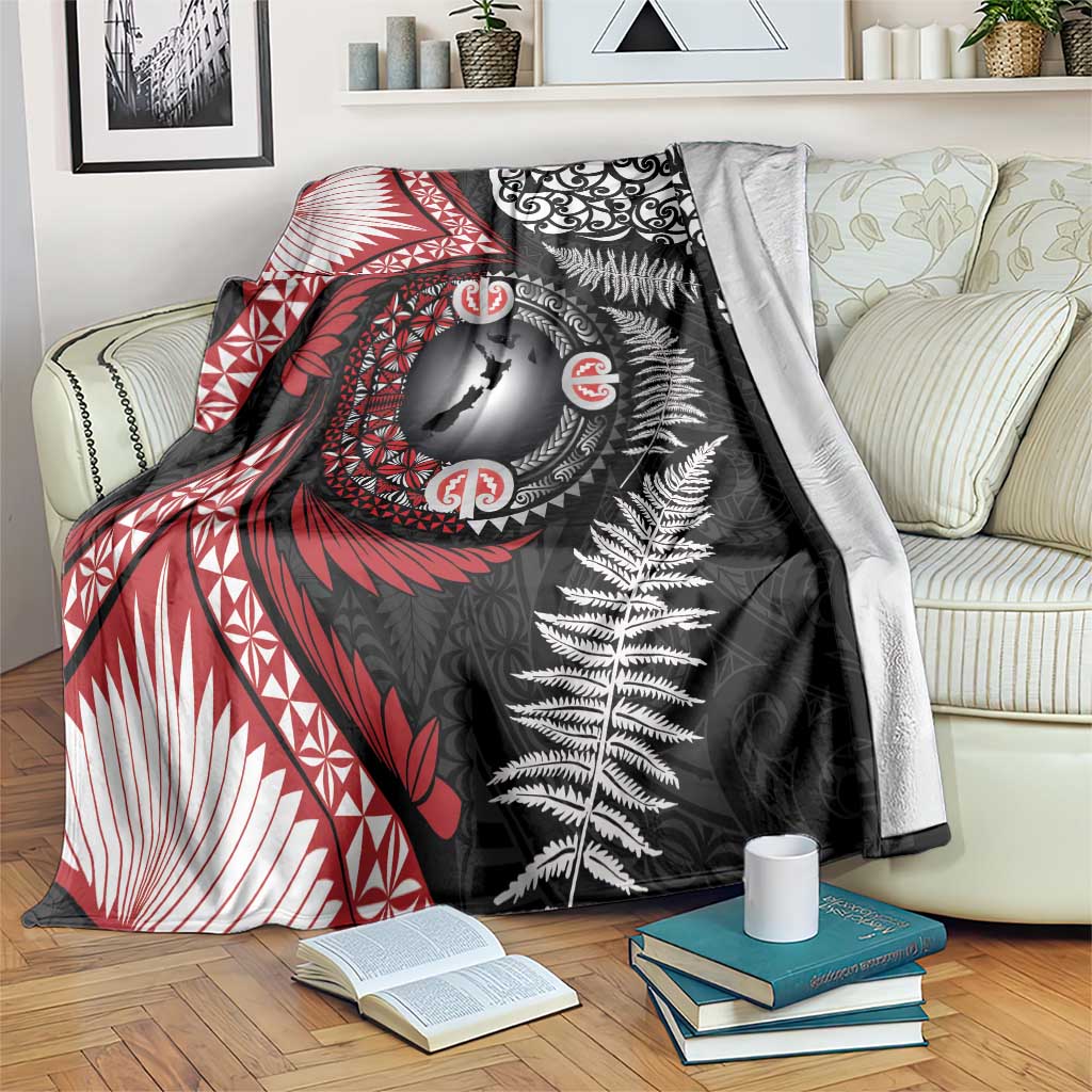 Tonga and New Zealand Together Blanket Ngatu Art Tribal Maori Tattoo and Silver Fern
