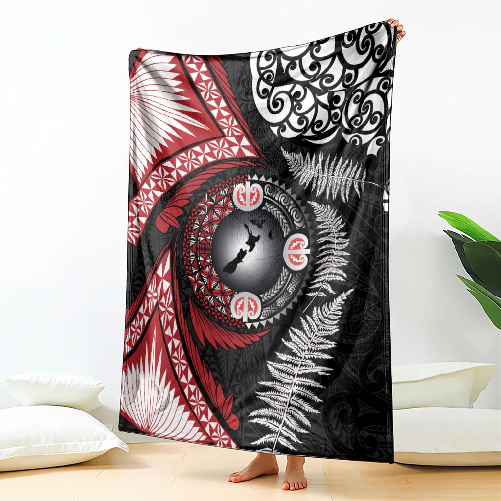 Tonga and New Zealand Together Blanket Ngatu Art Tribal Maori Tattoo and Silver Fern