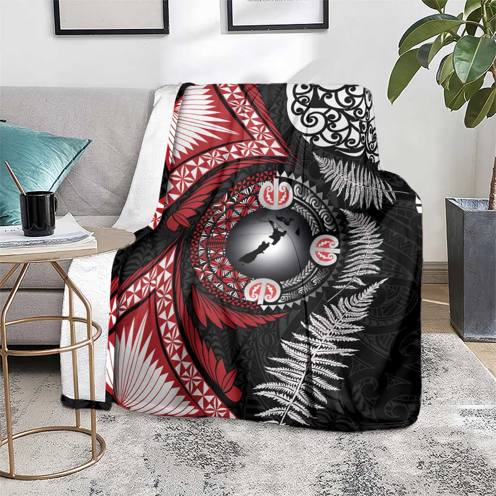 Tonga and New Zealand Together Blanket Ngatu Art Tribal Maori Tattoo and Silver Fern