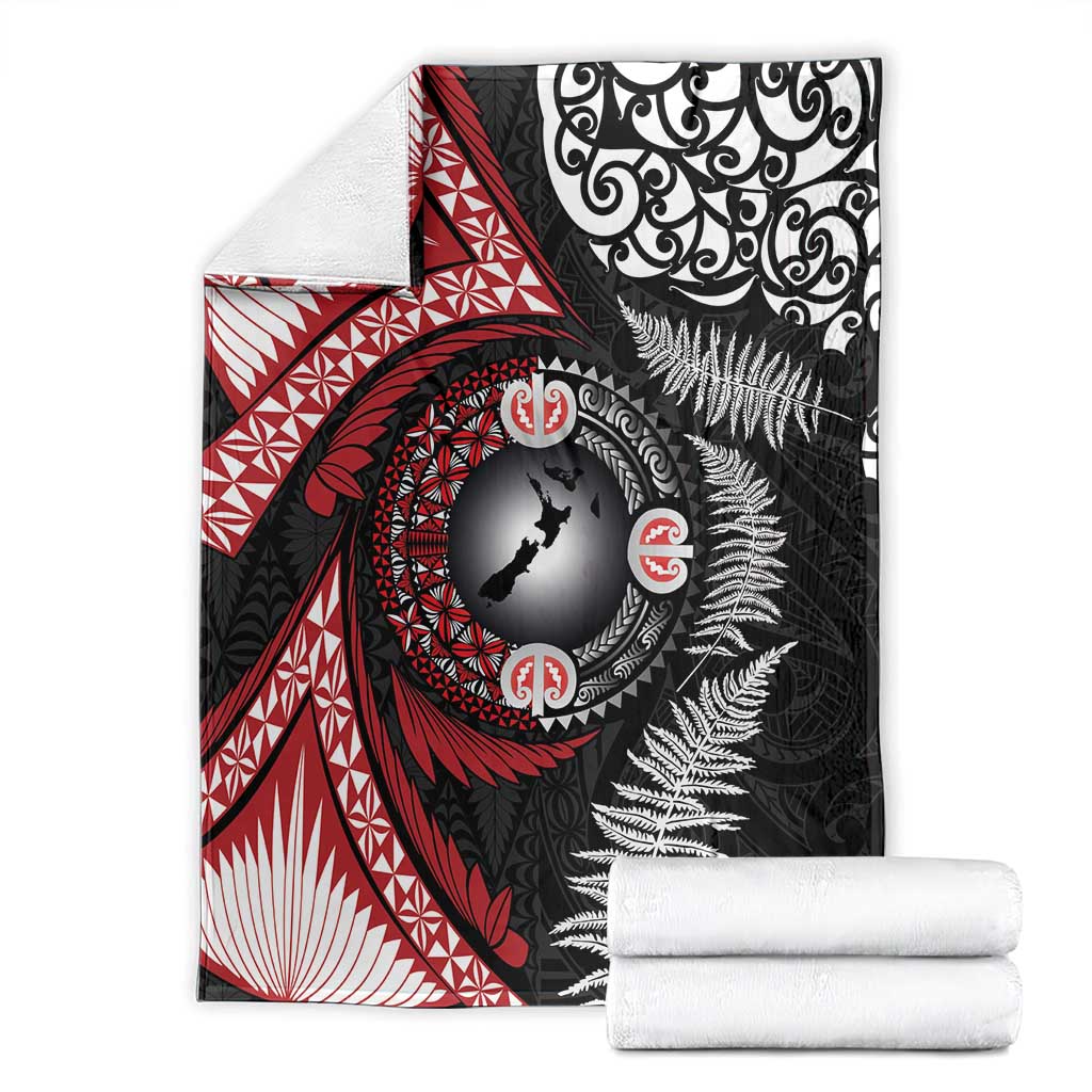 Tonga and New Zealand Together Blanket Ngatu Art Tribal Maori Tattoo and Silver Fern