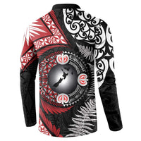 Tonga and New Zealand Together Button Sweatshirt Ngatu Art Tribal Maori Tattoo and Silver Fern