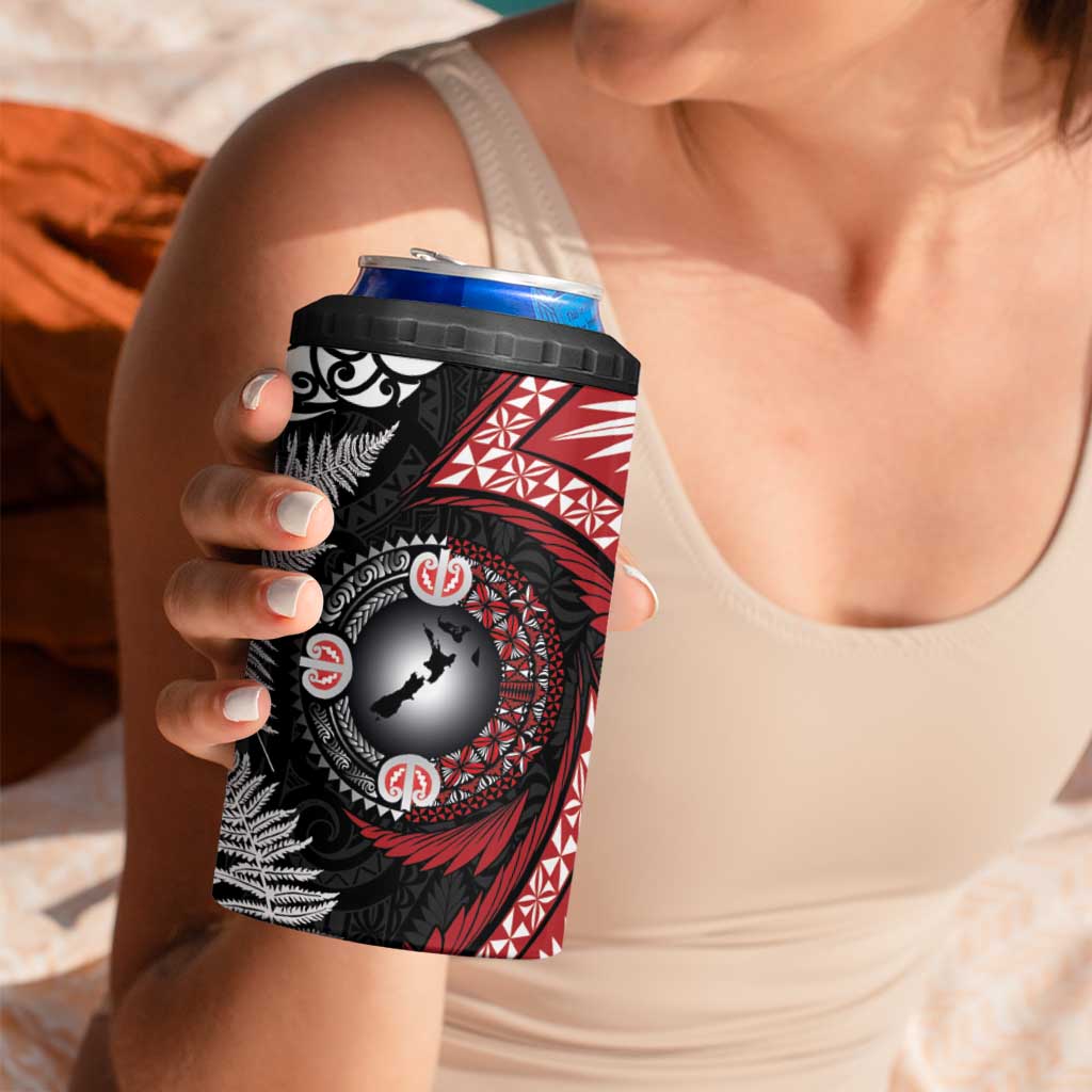 Tonga and New Zealand Together 4 in 1 Can Cooler Tumbler Ngatu Art Tribal-Maori Tattoo and Silver Fern LT03 - Polynesian Pride