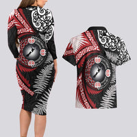 Tonga and New Zealand Together Couples Matching Long Sleeve Bodycon Dress and Hawaiian Shirt Ngatu Art Tribal Maori Tattoo and Silver Fern