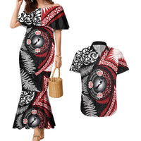 Tonga and New Zealand Together Couples Matching Mermaid Dress and Hawaiian Shirt Ngatu Art Tribal Maori Tattoo and Silver Fern