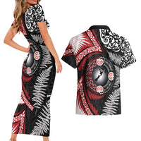 Tonga and New Zealand Together Couples Matching Short Sleeve Bodycon Dress and Hawaiian Shirt Ngatu Art Tribal Maori Tattoo and Silver Fern