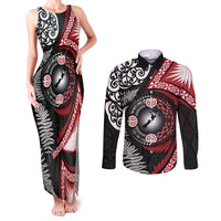 Tonga and New Zealand Together Couples Matching Tank Maxi Dress and Long Sleeve Button Shirt Ngatu Art Tribal Maori Tattoo and Silver Fern