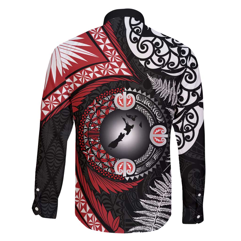 Tonga and New Zealand Together Family Matching Long Sleeve Bodycon Dress and Hawaiian Shirt Ngatu Art Tribal Maori Tattoo and Silver Fern