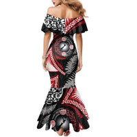 Tonga and New Zealand Together Family Matching Mermaid Dress and Hawaiian Shirt Ngatu Art Tribal Maori Tattoo and Silver Fern