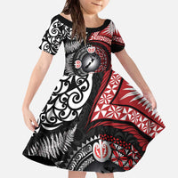 Tonga and New Zealand Together Family Matching Off The Shoulder Long Sleeve Dress and Hawaiian Shirt Ngatu Art Tribal Maori Tattoo and Silver Fern