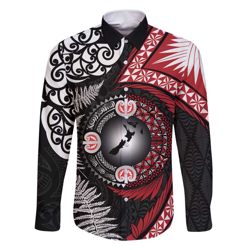 Tonga and New Zealand Together Family Matching Short Sleeve Bodycon Dress and Hawaiian Shirt Ngatu Art Tribal Maori Tattoo and Silver Fern