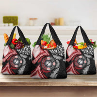 Tonga and New Zealand Together Grocery Bag Ngatu Art Tribal Maori Tattoo and Silver Fern