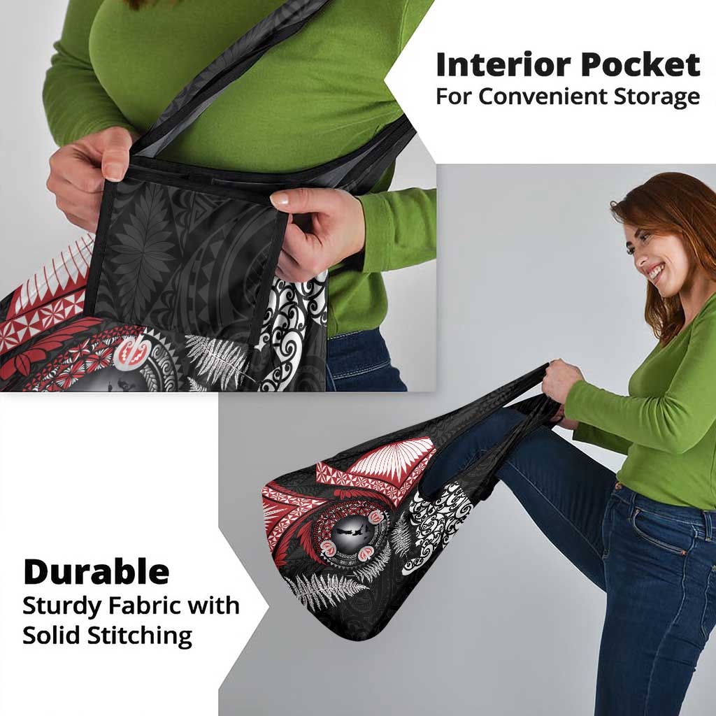 Tonga and New Zealand Together Grocery Bag Ngatu Art Tribal Maori Tattoo and Silver Fern