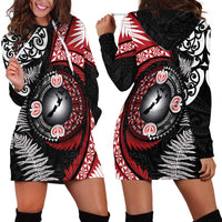 Tonga and New Zealand Together Hoodie Dress Ngatu Art Tribal Maori Tattoo and Silver Fern