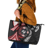 Tonga and New Zealand Together Leather Tote Bag Ngatu Art Tribal Maori Tattoo and Silver Fern