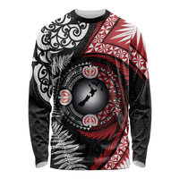Tonga and New Zealand Together Long Sleeve Shirt Ngatu Art Tribal Maori Tattoo and Silver Fern