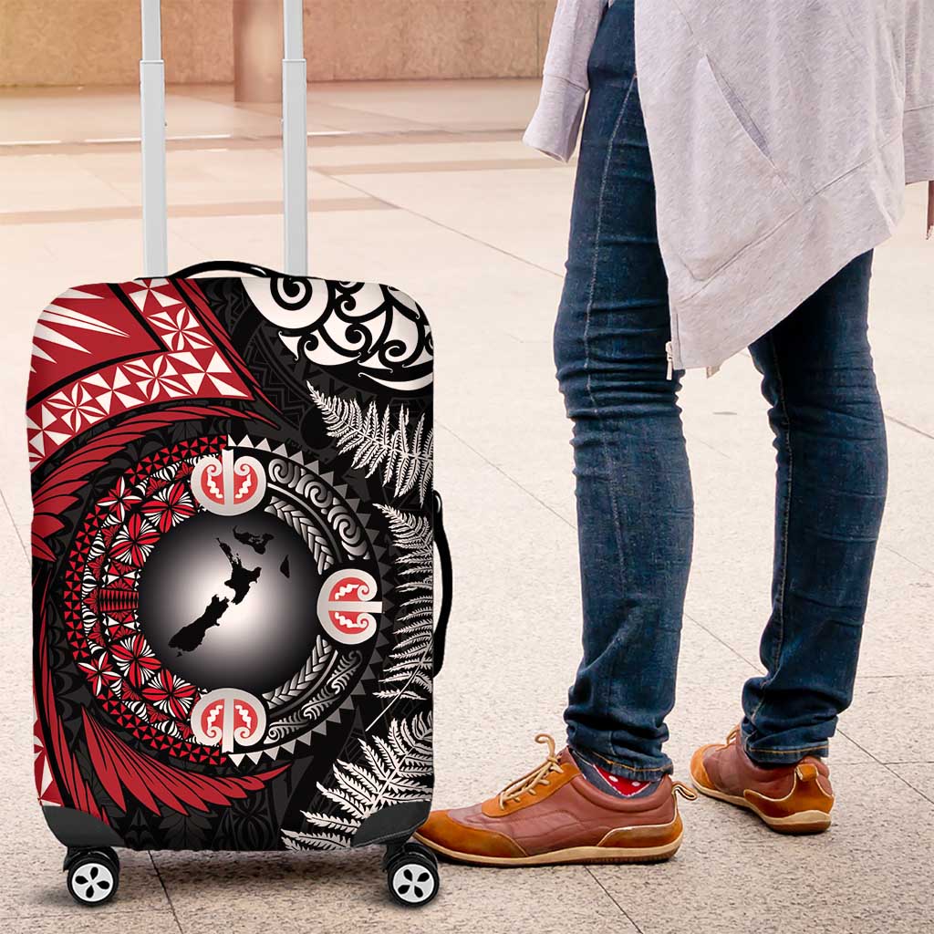 Tonga and New Zealand Together Luggage Cover Ngatu Art Tribal Maori Tattoo and Silver Fern