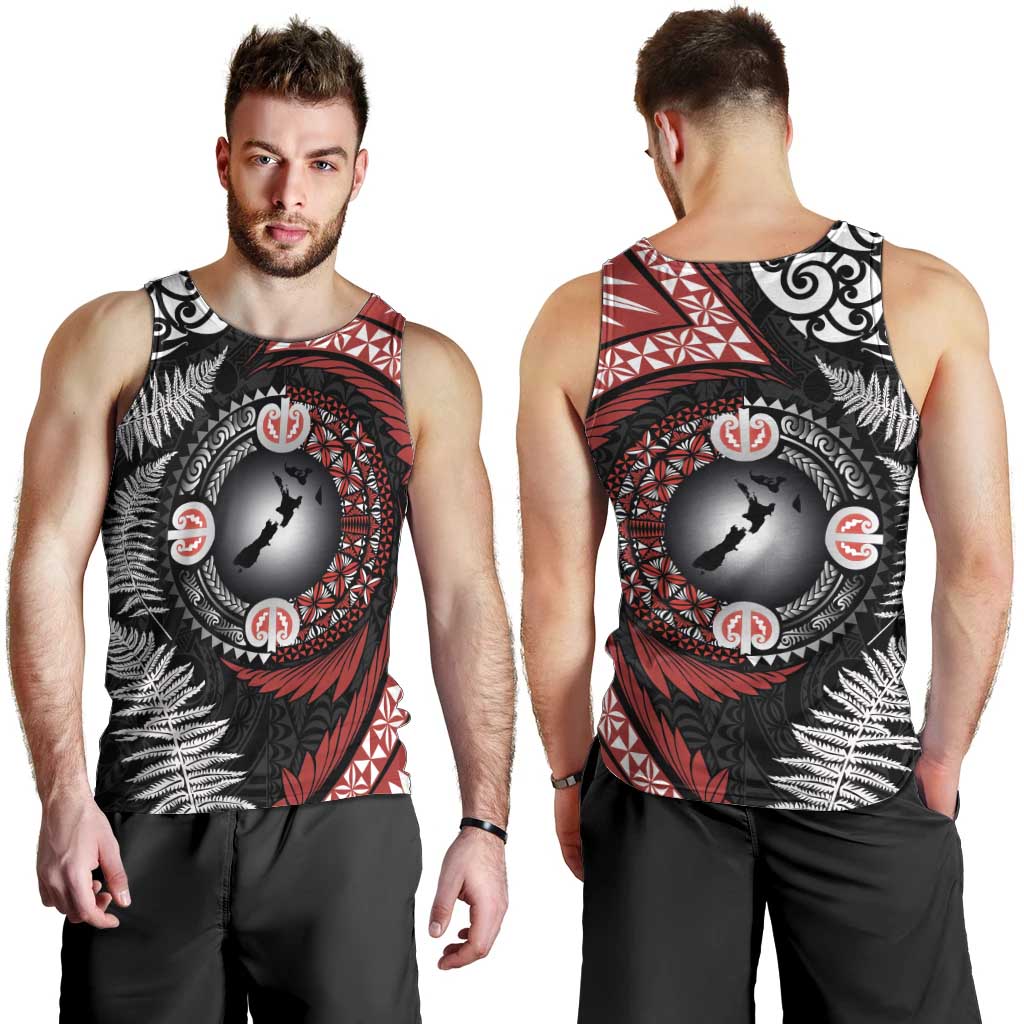 Tonga and New Zealand Together Men Tank Top Ngatu Art Tribal Maori Tattoo and Silver Fern