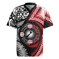 Tonga and New Zealand Together Rugby Jersey Ngatu Art Tribal Maori Tattoo and Silver Fern