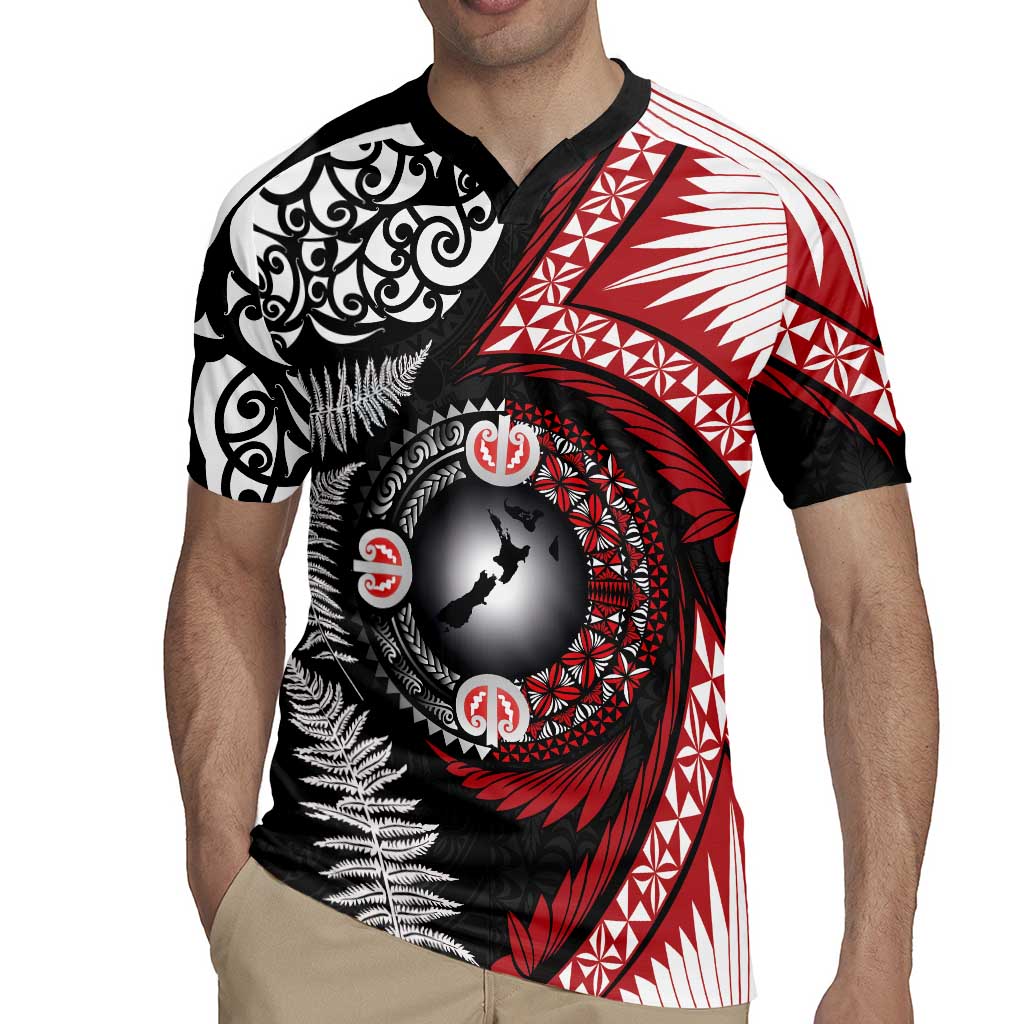 Tonga and New Zealand Together Rugby Jersey Ngatu Art Tribal Maori Tattoo and Silver Fern