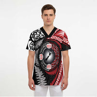 Tonga and New Zealand Together Scrub Top Ngatu Art Tribal Maori Tattoo and Silver Fern - Polynesian Pride