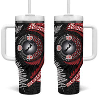 Tonga and New Zealand Together Tumbler With Handle Ngatu Art Tribal-Maori Tattoo and Silver Fern