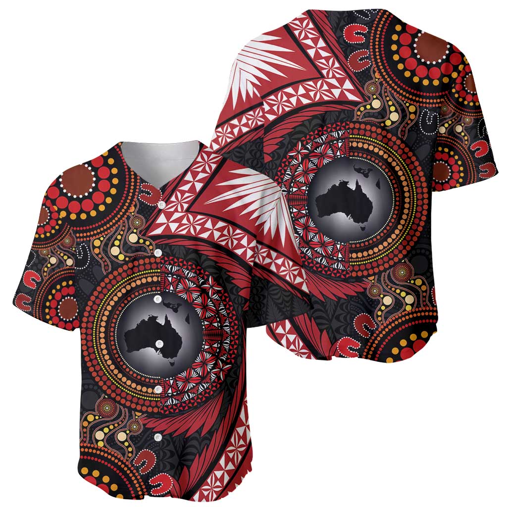Tonga and Australia Together Baseball Jersey Ngatu Art Tribal Aboriginal Tattoo Pattern