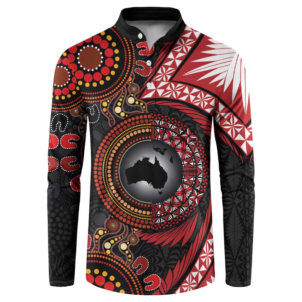 Tonga and Australia Together Button Sweatshirt Ngatu Art Tribal Aboriginal Tattoo Pattern