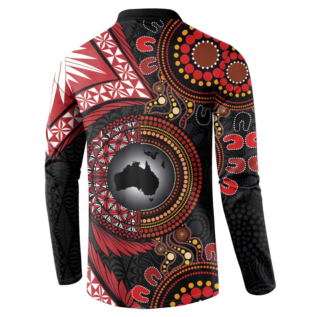 Tonga and Australia Together Button Sweatshirt Ngatu Art Tribal Aboriginal Tattoo Pattern