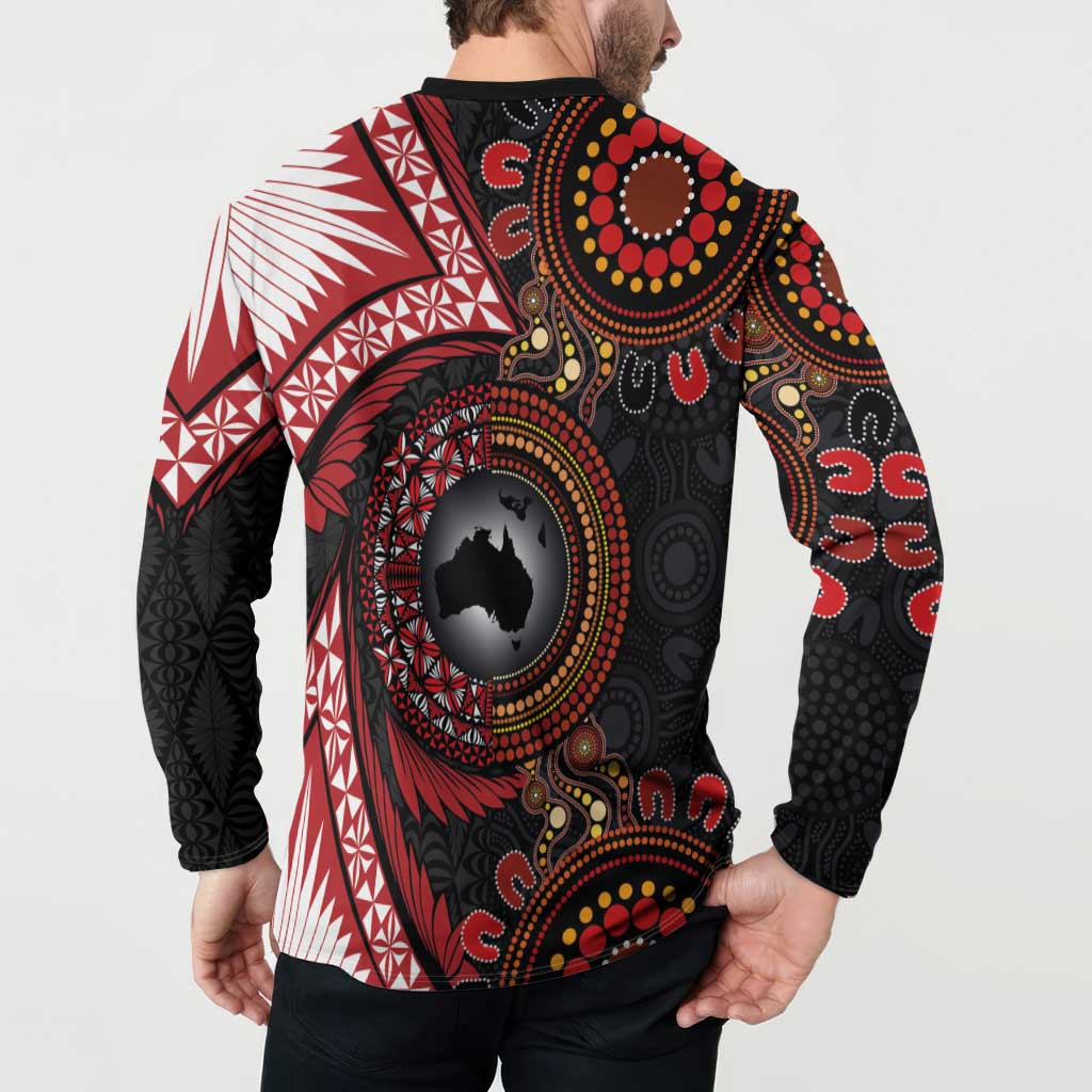 Tonga and Australia Together Button Sweatshirt Ngatu Art Tribal Aboriginal Tattoo Pattern