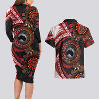 Tonga and Australia Together Couples Matching Long Sleeve Bodycon Dress and Hawaiian Shirt Ngatu Art Tribal Aboriginal Tattoo Pattern