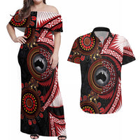 Tonga and Australia Together Couples Matching Off Shoulder Maxi Dress and Hawaiian Shirt Ngatu Art Tribal Aboriginal Tattoo Pattern