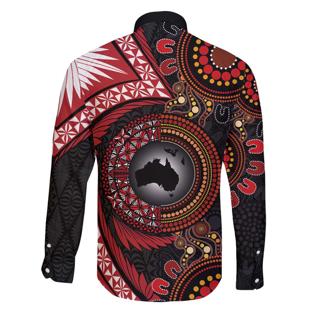 Tonga and Australia Together Family Matching Long Sleeve Bodycon Dress and Hawaiian Shirt Ngatu Art Tribal Aboriginal Tattoo Pattern