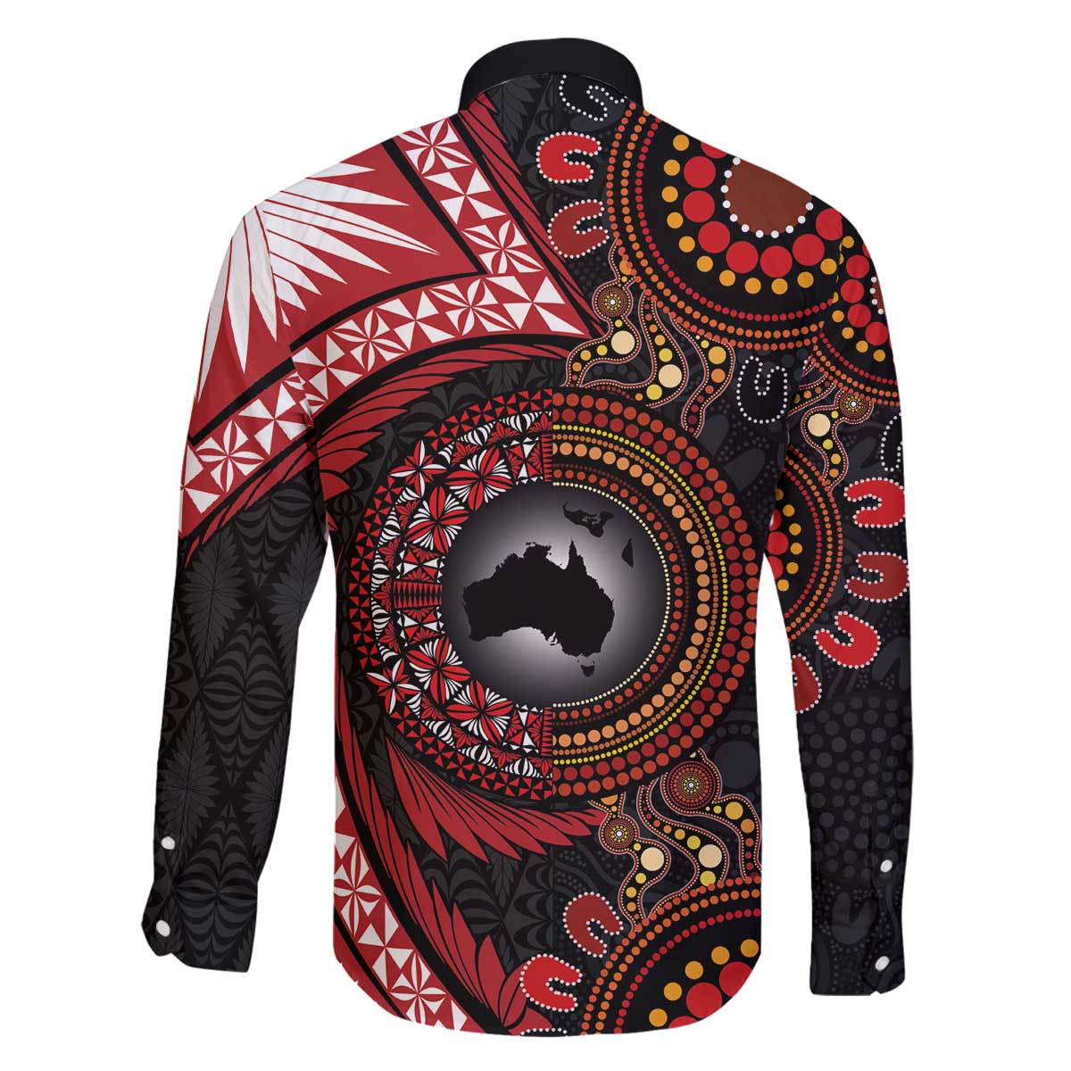 Tonga and Australia Together Family Matching Off The Shoulder Long Sleeve Dress and Hawaiian Shirt Ngatu Art Tribal Aboriginal Tattoo Pattern