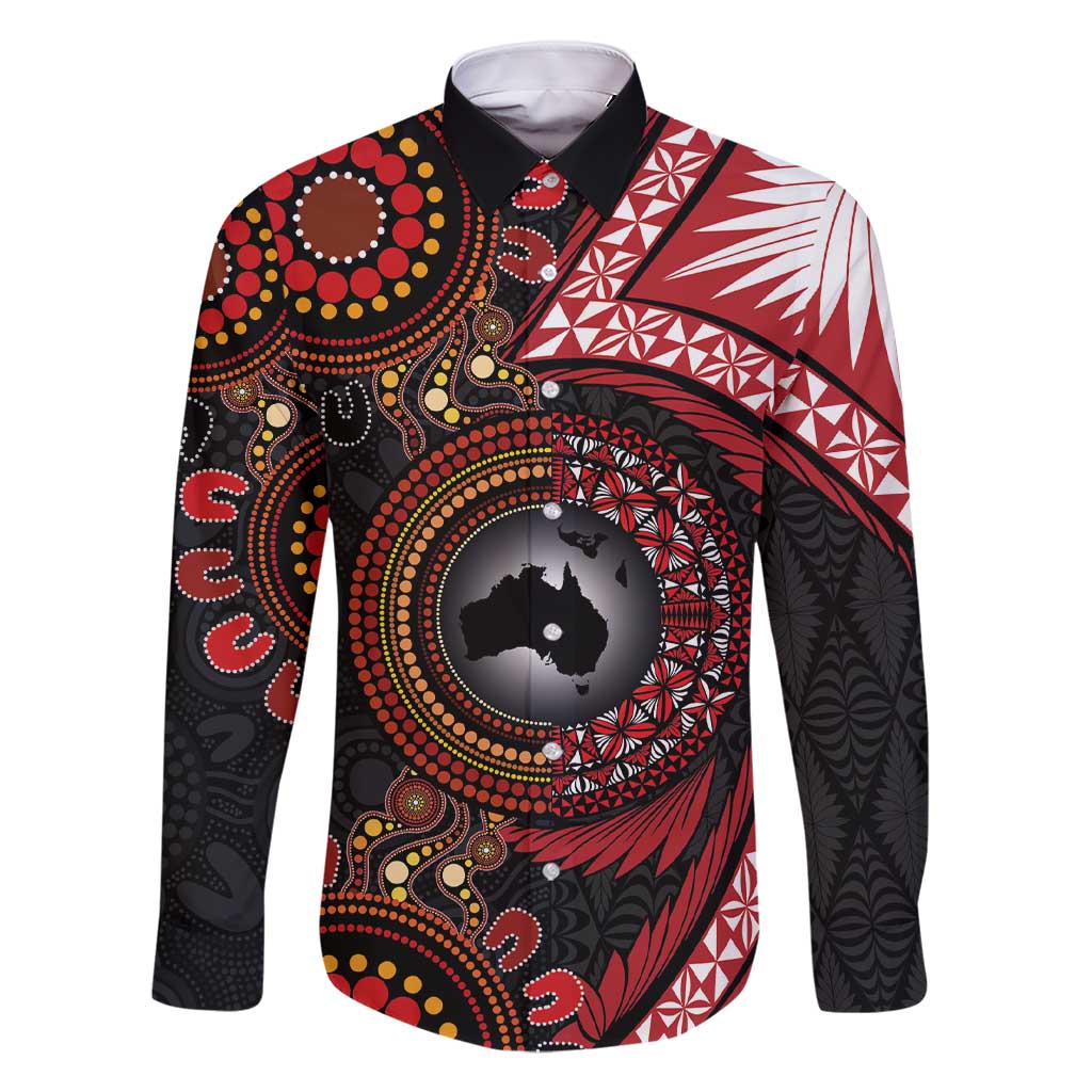 Tonga and Australia Together Family Matching Short Sleeve Bodycon Dress and Hawaiian Shirt Ngatu Art Tribal Aboriginal Tattoo Pattern