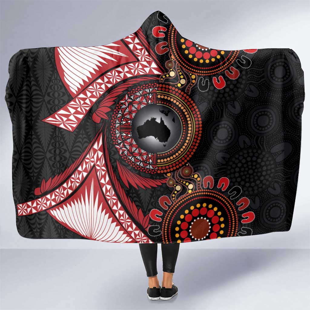Tonga and Australia Together Hooded Blanket Ngatu Art Tribal Aboriginal Tattoo Pattern