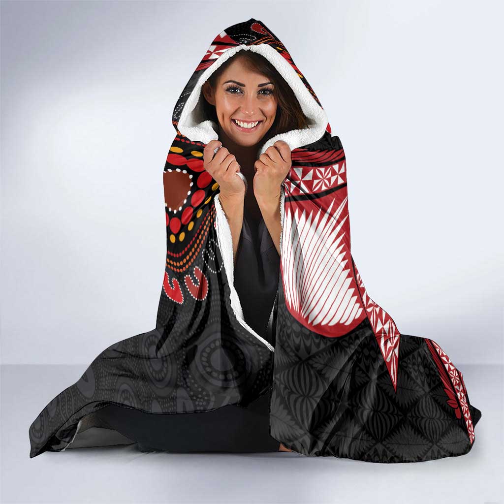 Tonga and Australia Together Hooded Blanket Ngatu Art Tribal Aboriginal Tattoo Pattern