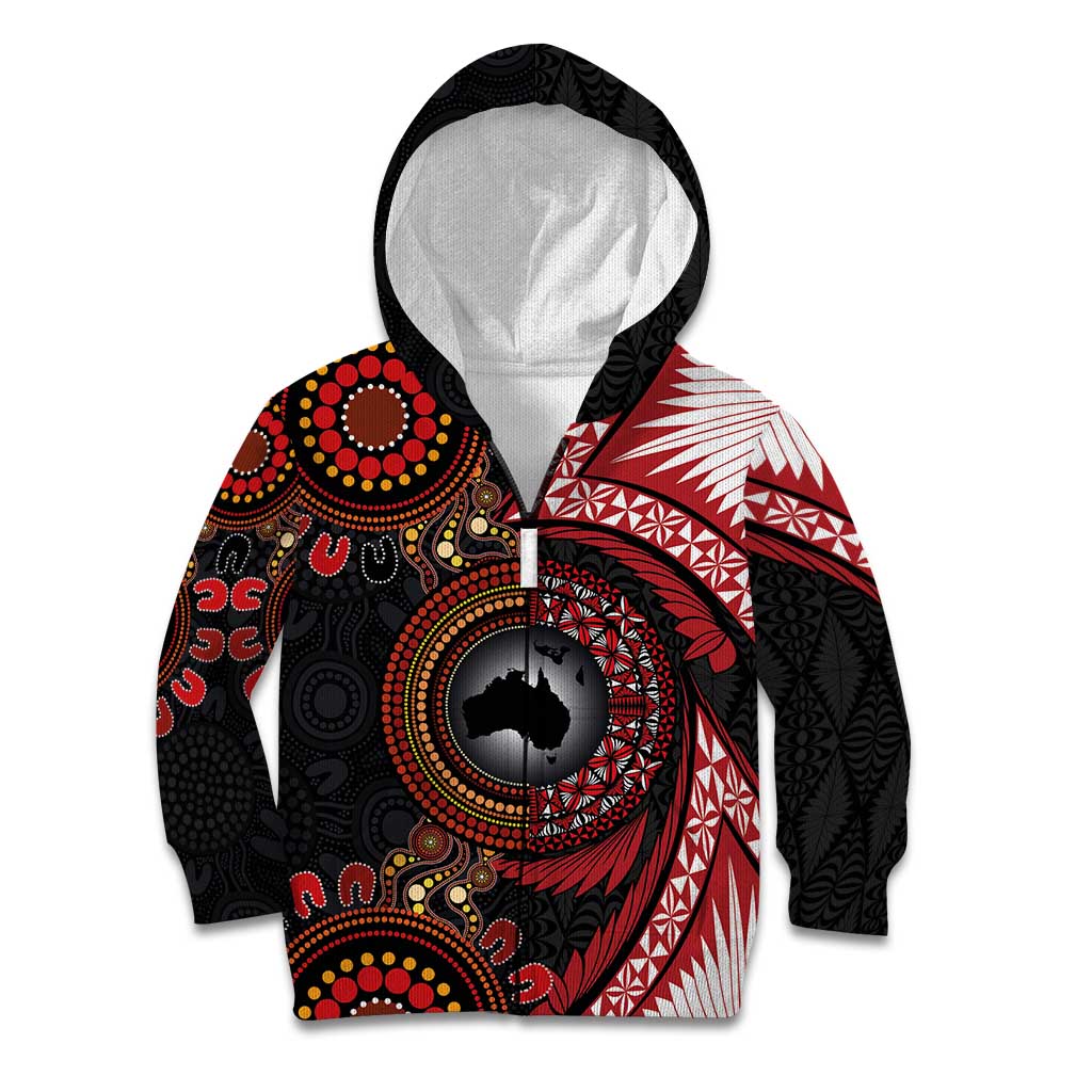 Tonga and Australia Together Kid Hoodie Ngatu Art Tribal Aboriginal Tattoo Pattern