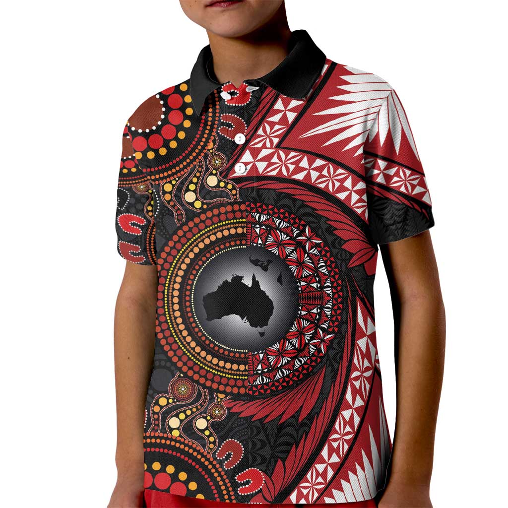 Tonga and Australia Together Kid Polo Shirt Ngatu Art Tribal Aboriginal Tattoo Pattern