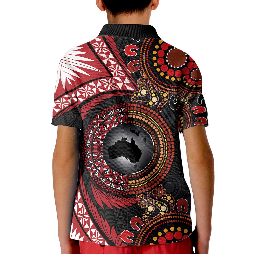 Tonga and Australia Together Kid Polo Shirt Ngatu Art Tribal Aboriginal Tattoo Pattern