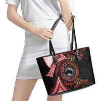 Tonga and Australia Together Leather Tote Bag Ngatu Art Tribal Aboriginal Tattoo Pattern