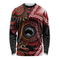 Tonga and Australia Together Long Sleeve Shirt Ngatu Art Tribal Aboriginal Tattoo Pattern