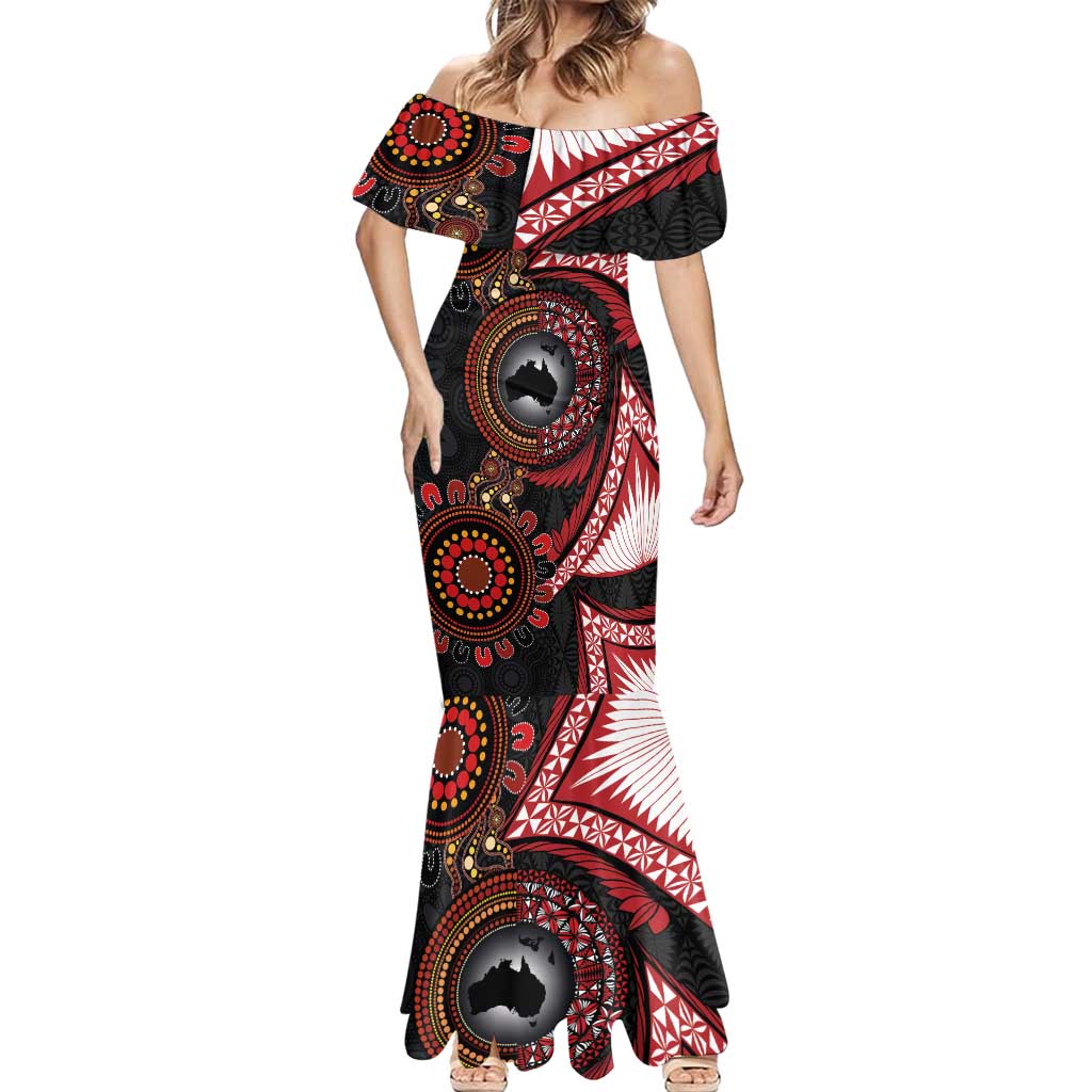 Tonga and Australia Together Mermaid Dress Ngatu Art Tribal Aboriginal Tattoo Pattern