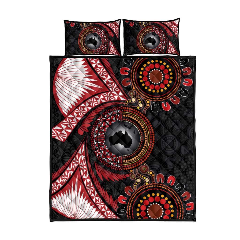 Tonga and Australia Together Quilt Bed Set Ngatu Art Tribal Aboriginal Tattoo Pattern LT03 - Polynesian Pride