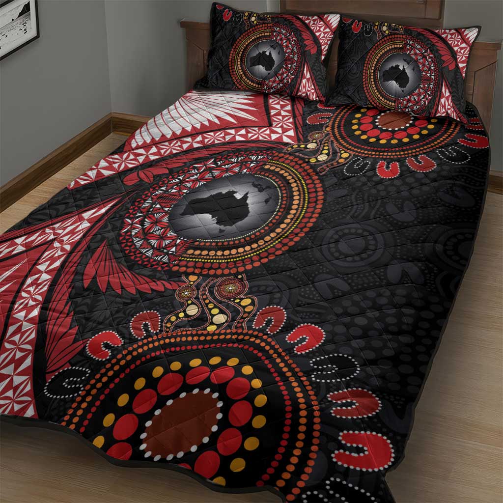 Tonga and Australia Together Quilt Bed Set Ngatu Art Tribal Aboriginal Tattoo Pattern LT03 - Polynesian Pride