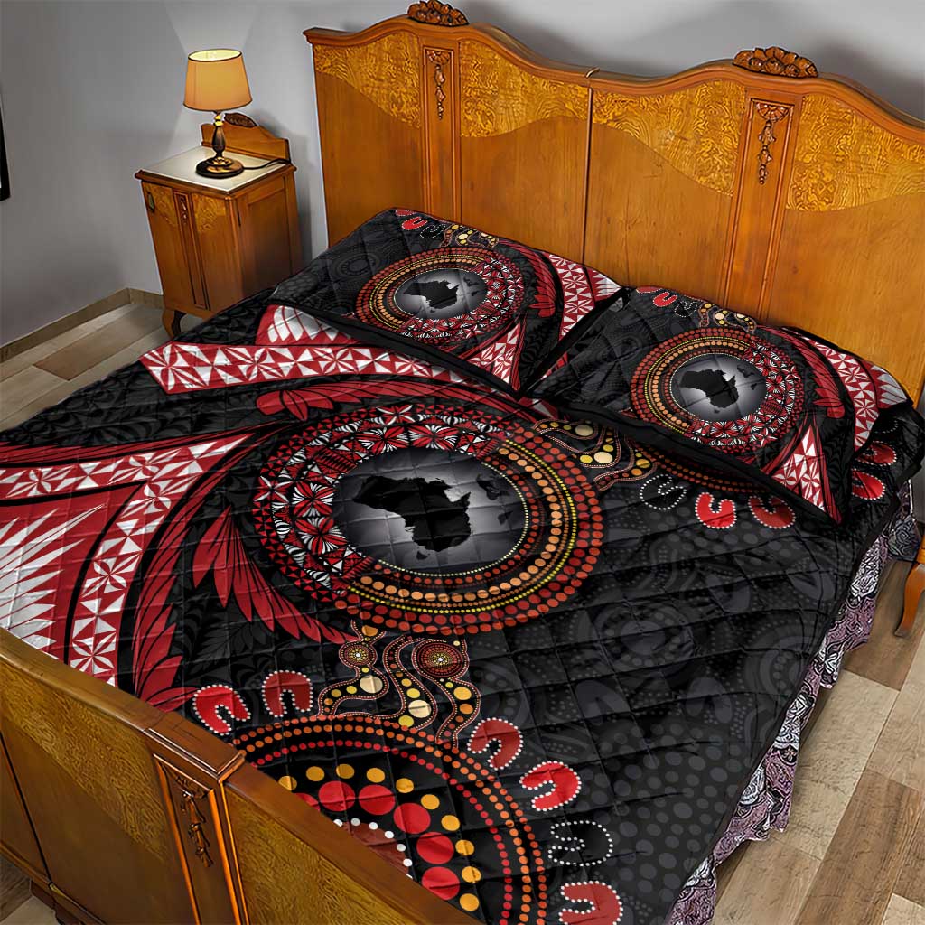 Tonga and Australia Together Quilt Bed Set Ngatu Art Tribal Aboriginal Tattoo Pattern LT03 - Polynesian Pride