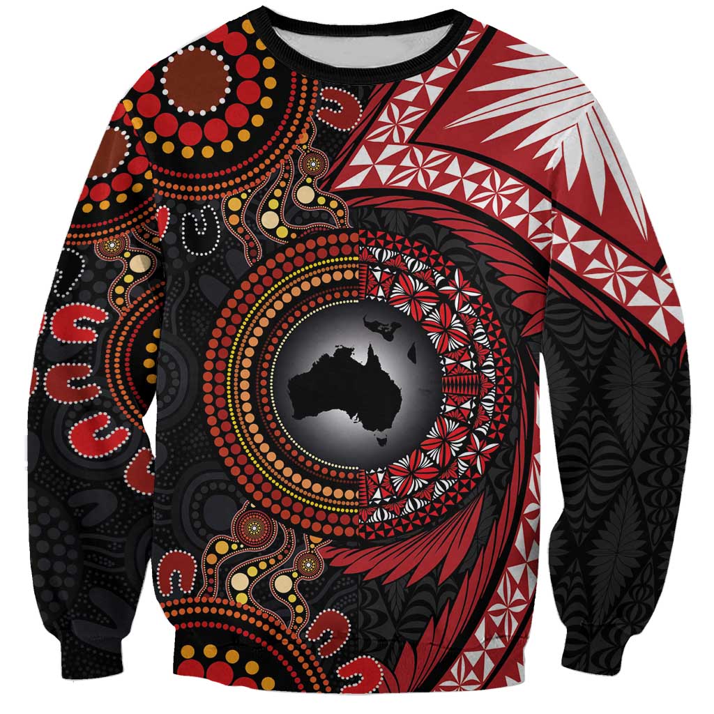 Tonga and Australia Together Sweatshirt Ngatu Art Tribal Aboriginal Tattoo Pattern