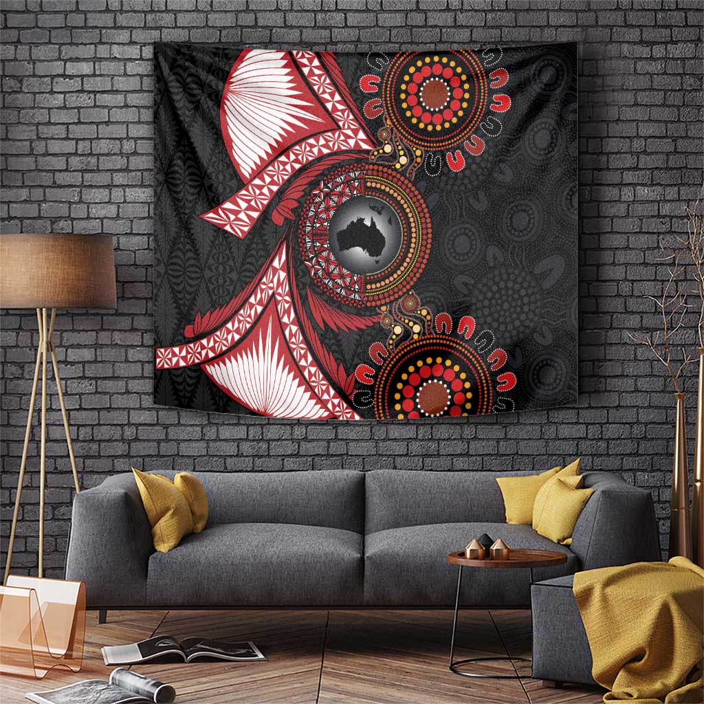 Tonga and Australia Together Tapestry Ngatu Art Tribal Aboriginal Tattoo Pattern