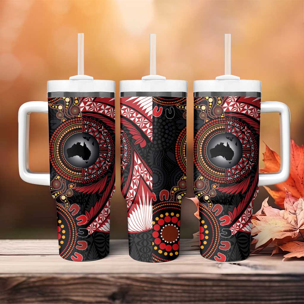 Tonga and Australia Together Tumbler With Handle Ngatu Art Tribal-Aboriginal Tattoo Pattern